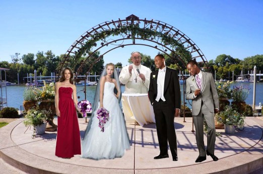 This is what the wedding ceremony set up would look like for a wedding made up of models and officiated by the Pope.